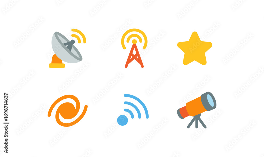 Poster radio astronomy icons set for digital and print projects