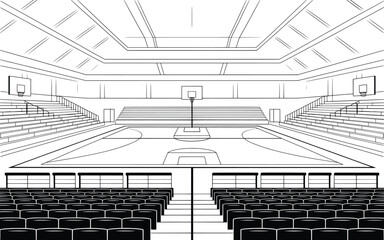 Basketball Court Arena Vector, Indoor Sports Stadium Illustration.