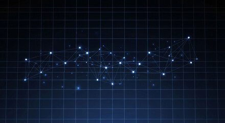 Illustration of a digital constellation of bright nodes connected by thin lines on a grid