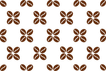 Fototapeta premium Repeating pattern of stylized brown coffee beans on a clean white background.