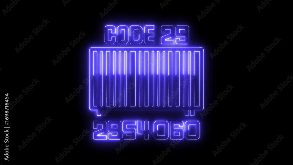 Aufkleber glowing neon barcode displaying code 29 and numerical sequence against dark background