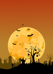 Dark and spooky Halloween background vector flat style design. Perfect for Halloween party invitations, seasonal banners, posters, web backgrounds, and social media templates.