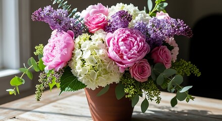 Colorful Floral Arrangement in a Terracotta Pot.