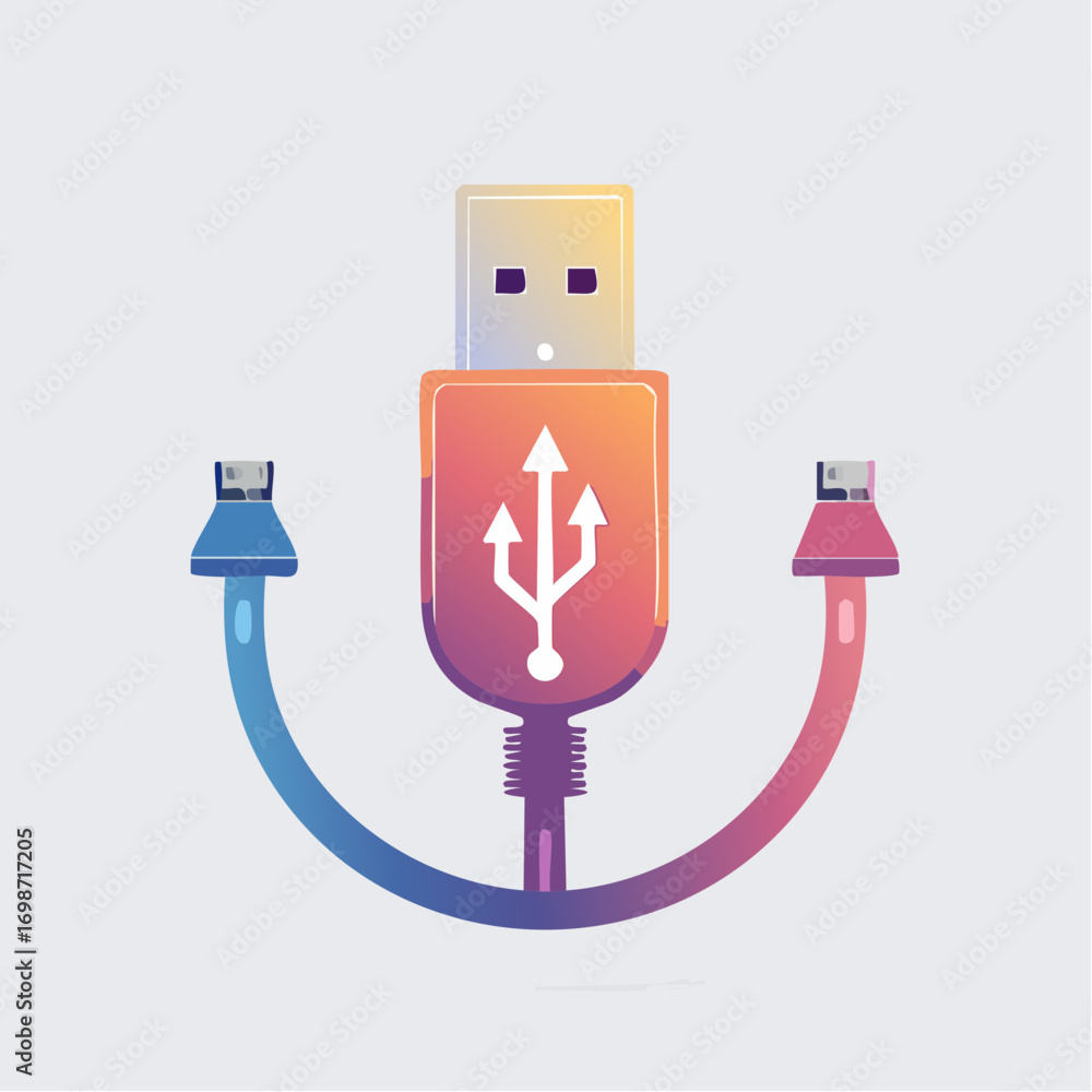 Poster visual representation of a usb cable with multiple connections and stylized design
