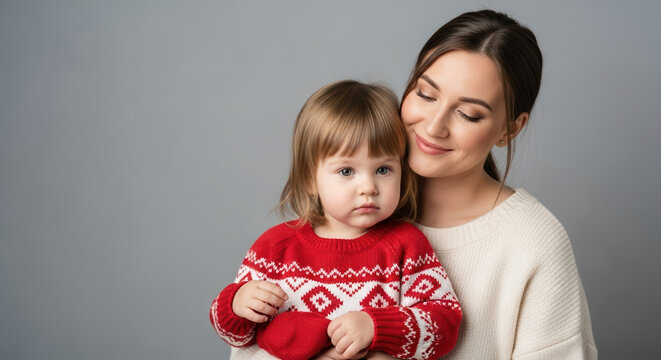Mother and child in cozy sweaters, sharing a tender moment, Mother and child embrace lovingly. Mother and child demonstrate genuine affection, capturing maternal love and connection, - Powered by Adobe