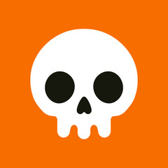 Vector halloween skull clipart isolated on orange background. Halloween horror symbol for spooky witchcraft design. Cute funny skull in flat style.