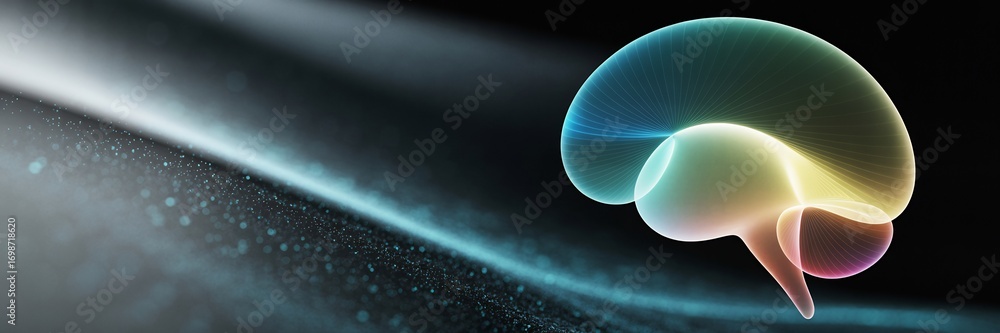 Aufkleber abstract 3d rendering of a glowing human brain with colorful neural network connections and light ra