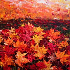 Autumnal landscape with vibrant maple leaves
