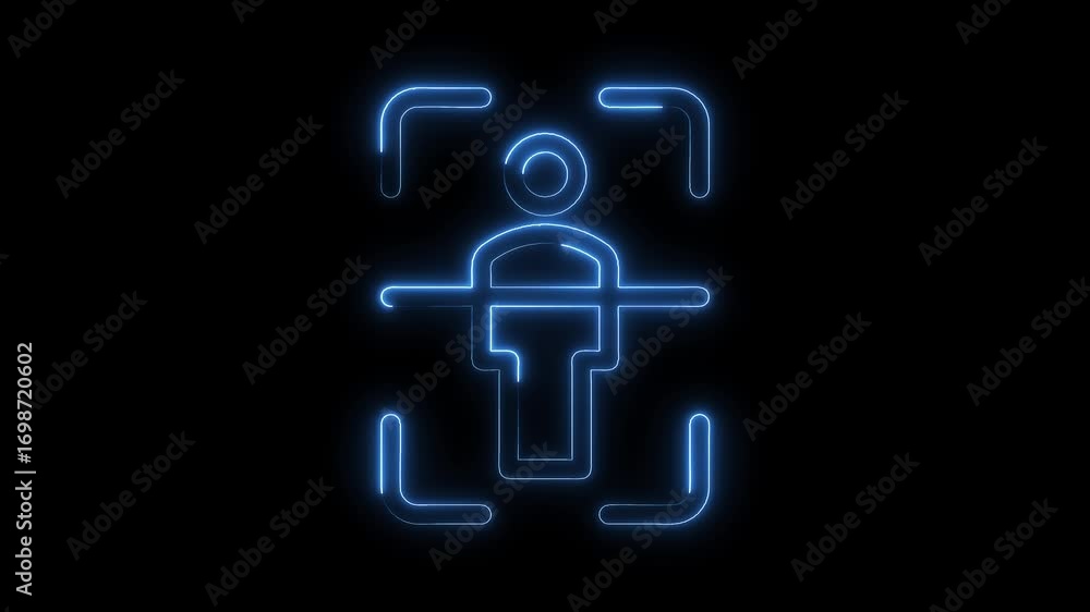 Aufkleber glowing neon face recognition biometric security scan on black background animation