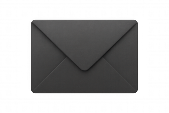 Closed black envelope isolated on transparent background, symbolizing privacy and discretion in communication