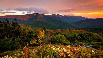 Autumn mountain vista at sunset