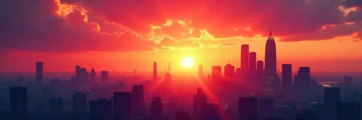 Silhouetted cityscape at dawn, futuristic architecture reaching towards a vibrant sunrise, symbolizing hope and a new era of faith ,  glow,  hope,  promise