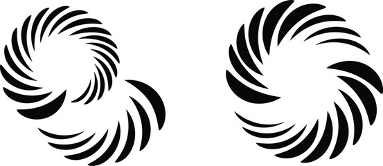 abstract spiral designs in black and white silhouette on transparent background