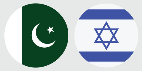 Pakistan and Israel Circular Flags on Grey Background ,International Relations Symbol vector design and illustration 