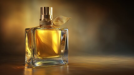 elegant gold perfume bottle on transparent backdrop