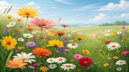 Wildflower meadow flowers field landscape spring