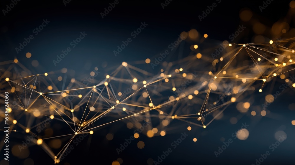 Poster the illustration shows a network of interconnected lines and points glowing with a golden light agai