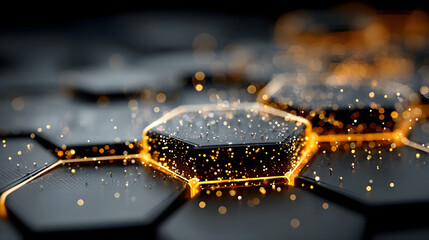 Futuristic Hexagonal Grid Interface with Glowing Orange Nodes