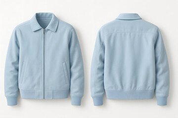 Baby Blue Pastel Jacket Mockup – Front and Back View on White Background
