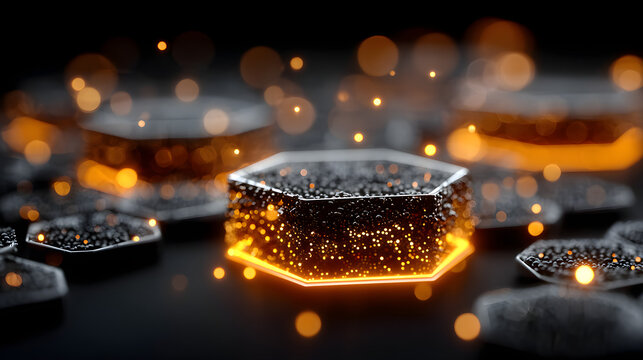 Futuristic Hexagonal Grid Interface with Glowing Orange Nodes