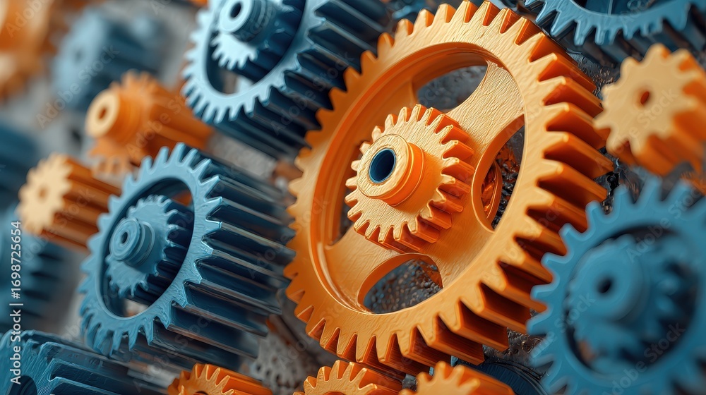 Poster dynamic gears in motion create captivating visual of mechanical engineering and innovation interplay