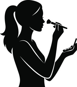 silhouette woman applying makeup black clip art preview