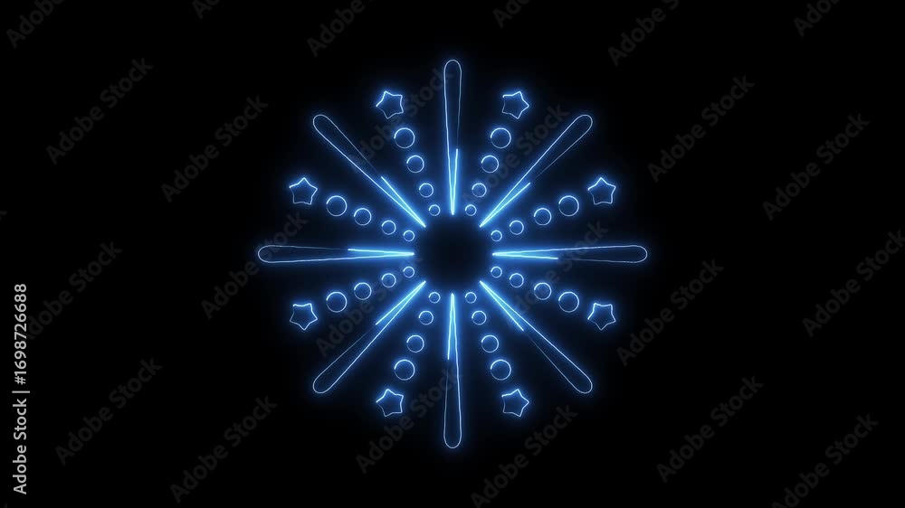 Poster abstract neon blue snowflake animation glowing snowflake with stars and circles geometric design