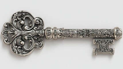 ornate vintage decorative key  a beautifully designed vintage key featuring intricate floral patterns on a polished surface perfect for decorative or artistic purposes