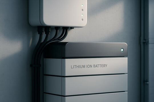 Closeup view of lithium ion battery installation
