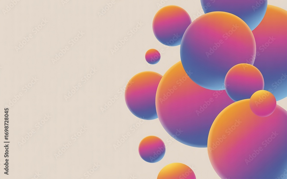 Aufkleber abstract colorful spheres with gradient effect floating on a light beige background, modern design e