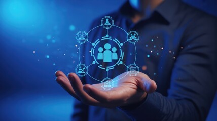 Futuristic digital network connections held in human hands abstract technology concept