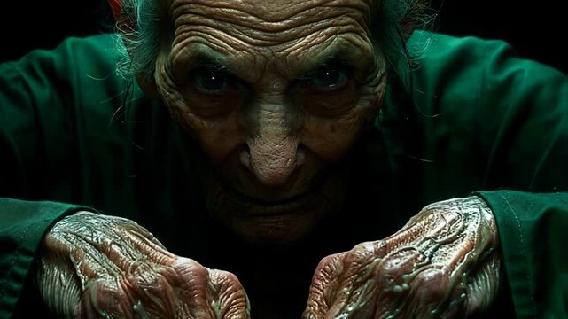 Mystery Elderly Woman with Wrinkled Hands