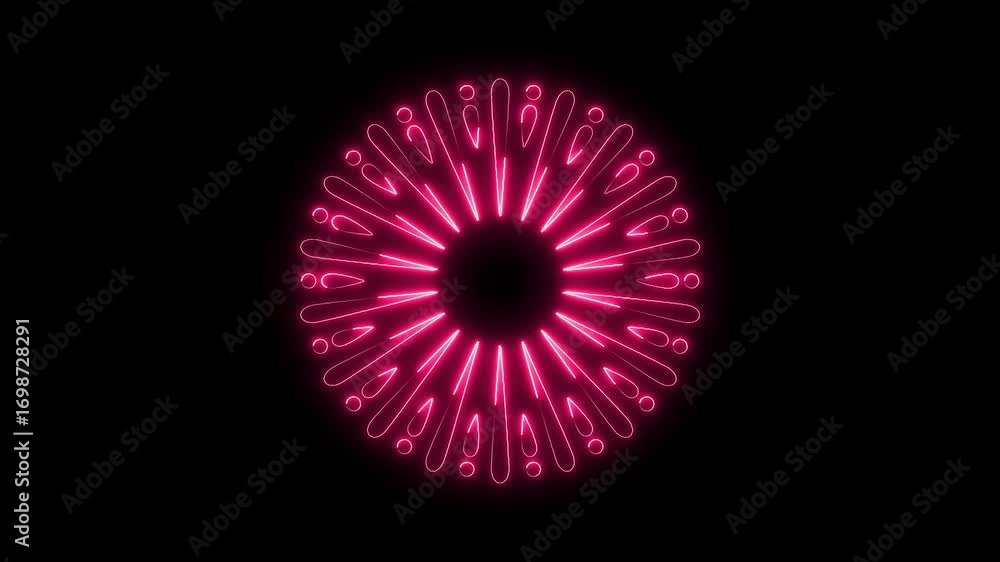 Poster abstract circular neon light pattern with pink glow on black background animation