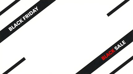 Minimalistic Black Friday and Black Sale banner template with bold text on clean white background, modern retail advertising layout for holiday shopping discounts, offers, ecommerce promotions