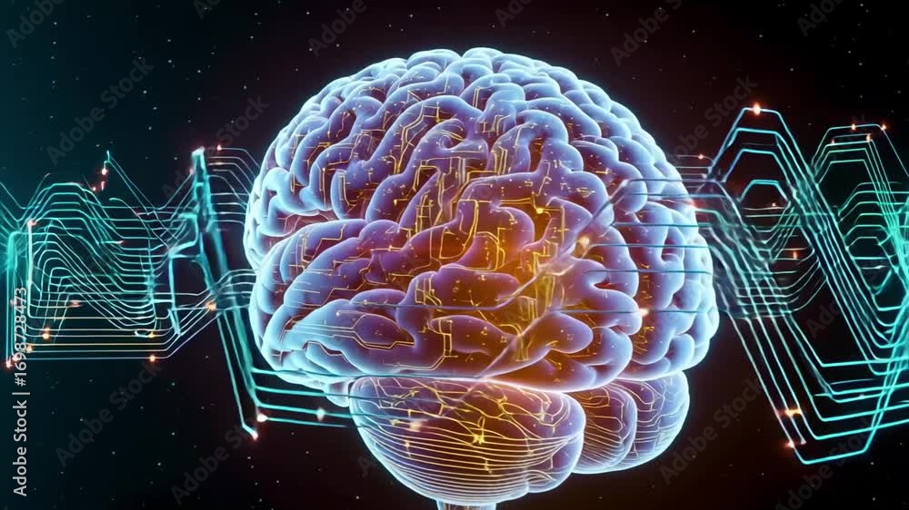Poster dynamic digital brain pulses with bright neural energy and complex data pathways