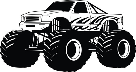 monster truck silhouette with large wheels on transparent background © AL-AMIN