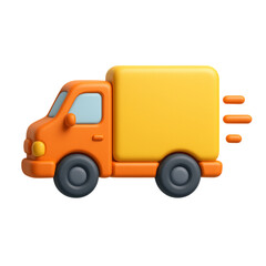 Naklejka premium 3D Orange and Yellow Delivery Truck Icon with Motion Lines transport logistics isolated on a transparent background