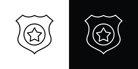 Police badge icons. Stroke line art icons