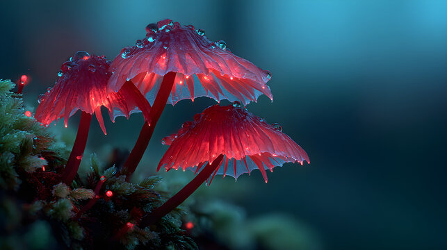 Glowing Red Mushrooms in a Misty Fantasy Forest