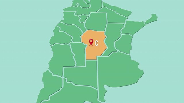 Mapa de Argentina con divisi&oacute;n pol&iacute;tica resaltando la provincia Provincia de C&oacute;rdoba