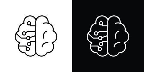 Machine learning icons. Stroke line art icons