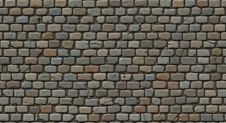 Gray Cobblestone Pavement Texture with Worn Rounded Bricks Full Frame