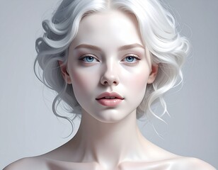 portrait of young woman with blue eyes and white hair