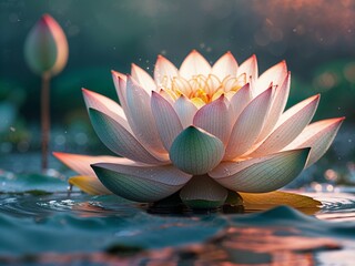 Serene Lotus Bloom: A Peaceful Water Lily in its Natural Habitat