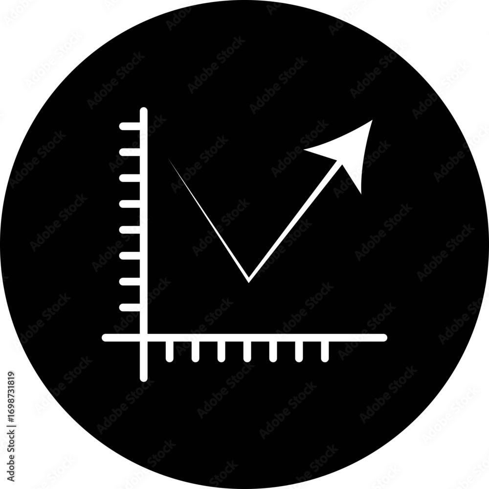 Poster graph with an arrow pointing upwards on a black circle indicating growth and positive trend line gra