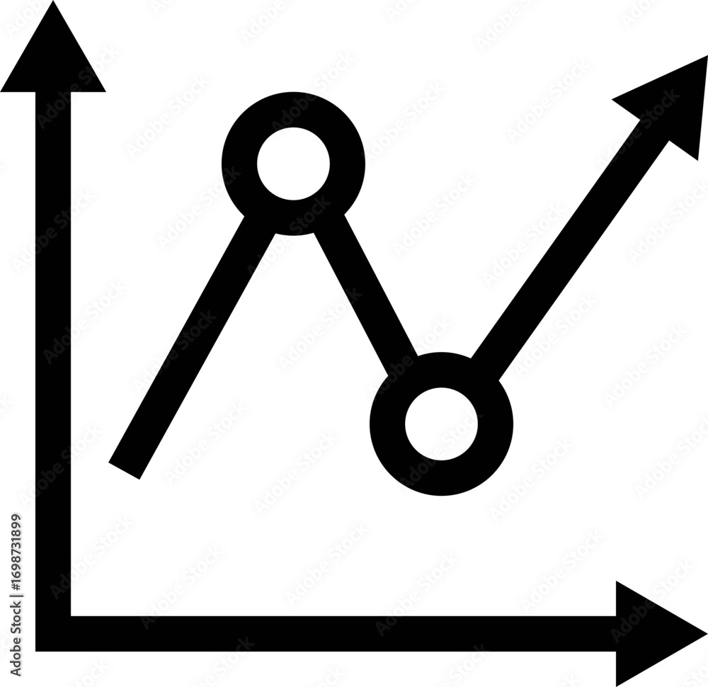 Poster a black line graph with two circles on a white/transparent background showing an upward trending lin