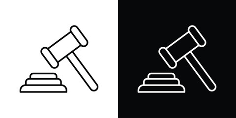 Gavel icons. Stroke line art icons