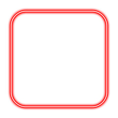 Red neon rounded square frame isolated on transparent background