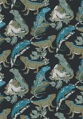 Seamless Dino pattern, print for T-shirts, textiles, wrapping paper, web. Original design with t-rex,dinosaur. grunge design for boys .