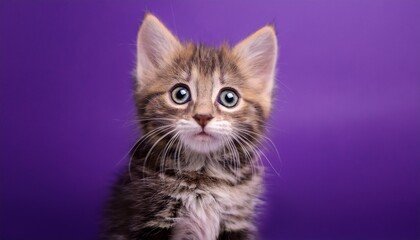 Obraz premium cute kitten with wide eyes in front of a purple background